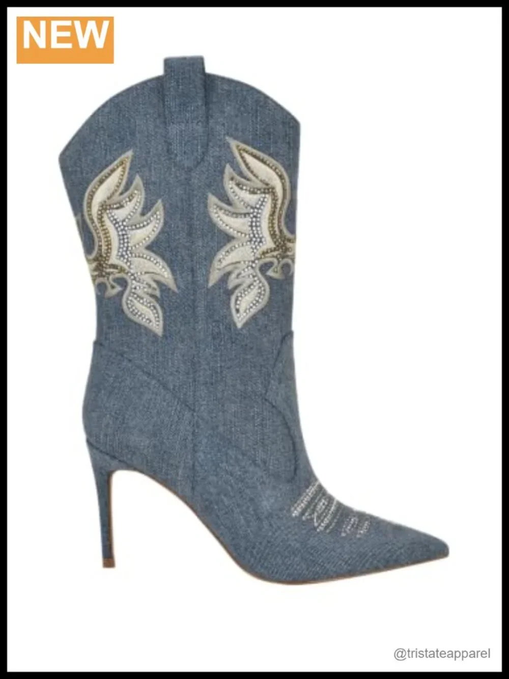 Women's Western Embroidered Rhinestone Stiletto Booties
